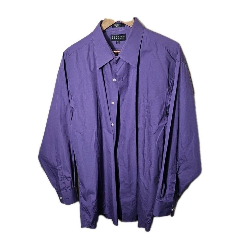 Men Bergamo New York Dress Shirt Purple Button Down 18-18 1/2 2XL 34 35